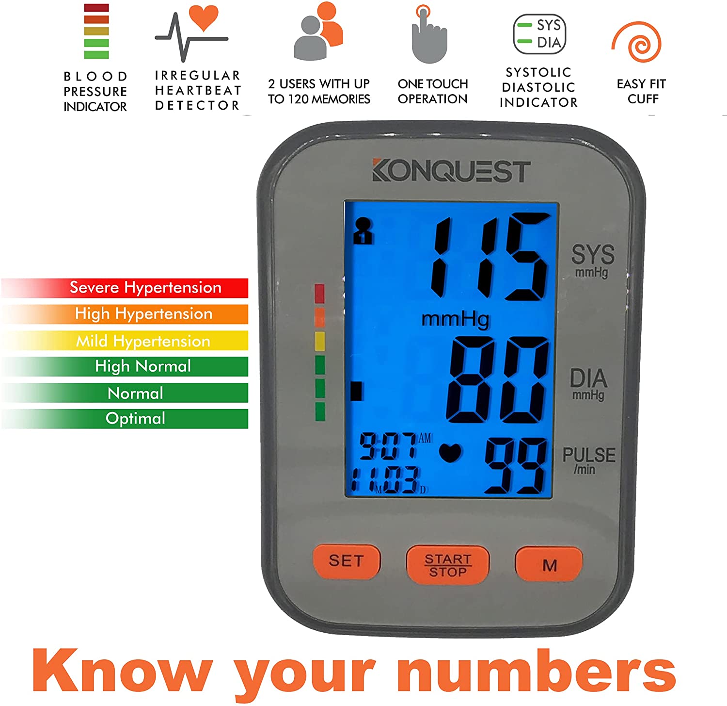 Konquest Automatic Upper Arm Blood Pressure Monitor Large Backlit Display 1  Count (KBP-2704A)