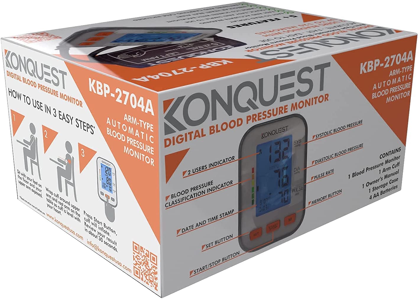  Konquest KBP-2704A Automatic Upper Arm Blood Pressure Monitor -  Adjustable Cuff - Large Backlit Display - Irregular Heartbeat Detector -  Tensiometro Digital… : Health & Household