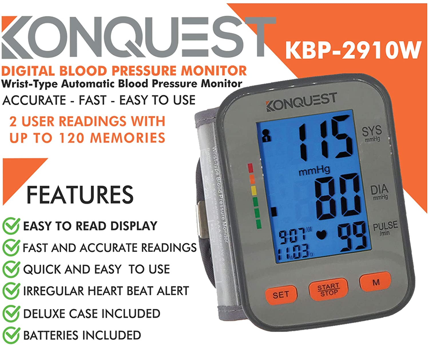 Automatic Digital Wrist Blood Pressure Monitor BP Cuff Machine Home Test  Device